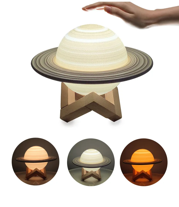 USB Drive Charging Touch Light Bedside Night Light Emitting Diode Desk Lamp Inspiration Planet Saturn Bedroom AAA Battery