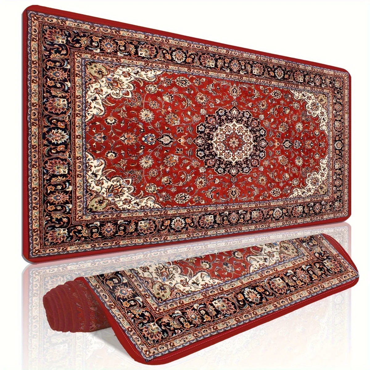 Vintage Roter Persischer Teppich Gaming-Mauspad, Orientalischer Blumenmedaillon-Druck Rutschfeste Matte für PC-Gamer Büro Laptop Tastatur Deko