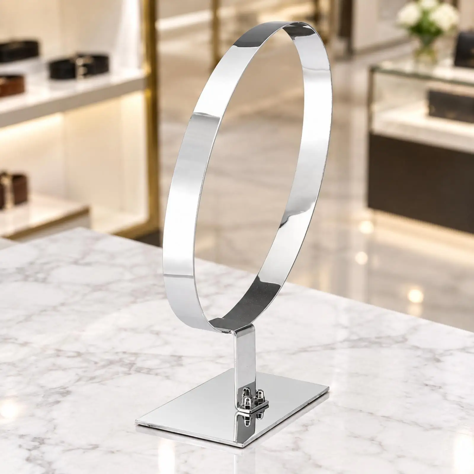Stainless Steel Belt Display Stand Floor Standing Freestanding Belt Holder with Circular Loop Organizer Rack Sturdy Compact