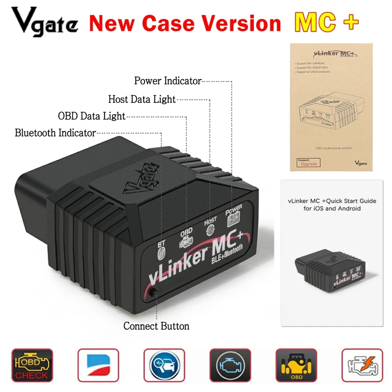 

Vgate vLinker MC + ELM327 V2.2 BT4.0 BT3.0 OBD2 сканер автоматический код инструмента для FORScan Auto автомобильные диагностические инструменты