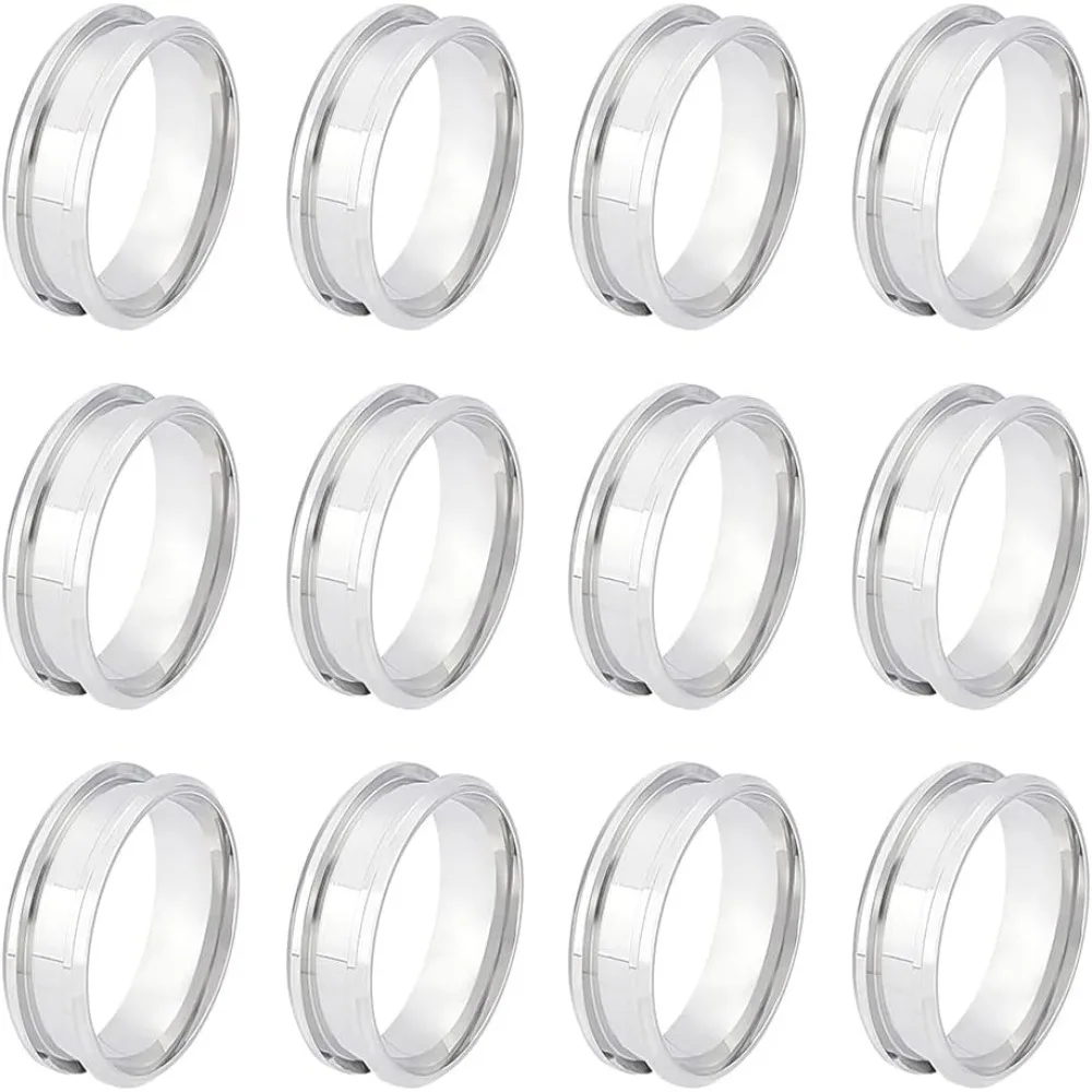 

Около 12 шт., размер 12, пустое кольцо из нержавеющей стали, кольцо на палец, рифленое кольцо на палец, инкрустация, кольца, круглые пустые заготовки