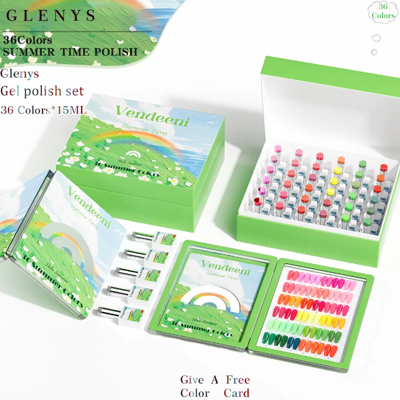 

Набор гель-лаков Glenys, 36 цветов, популярный в интернете, модные летние оттенки, карта цветов, незаменимый набор для маникюрных салонов.