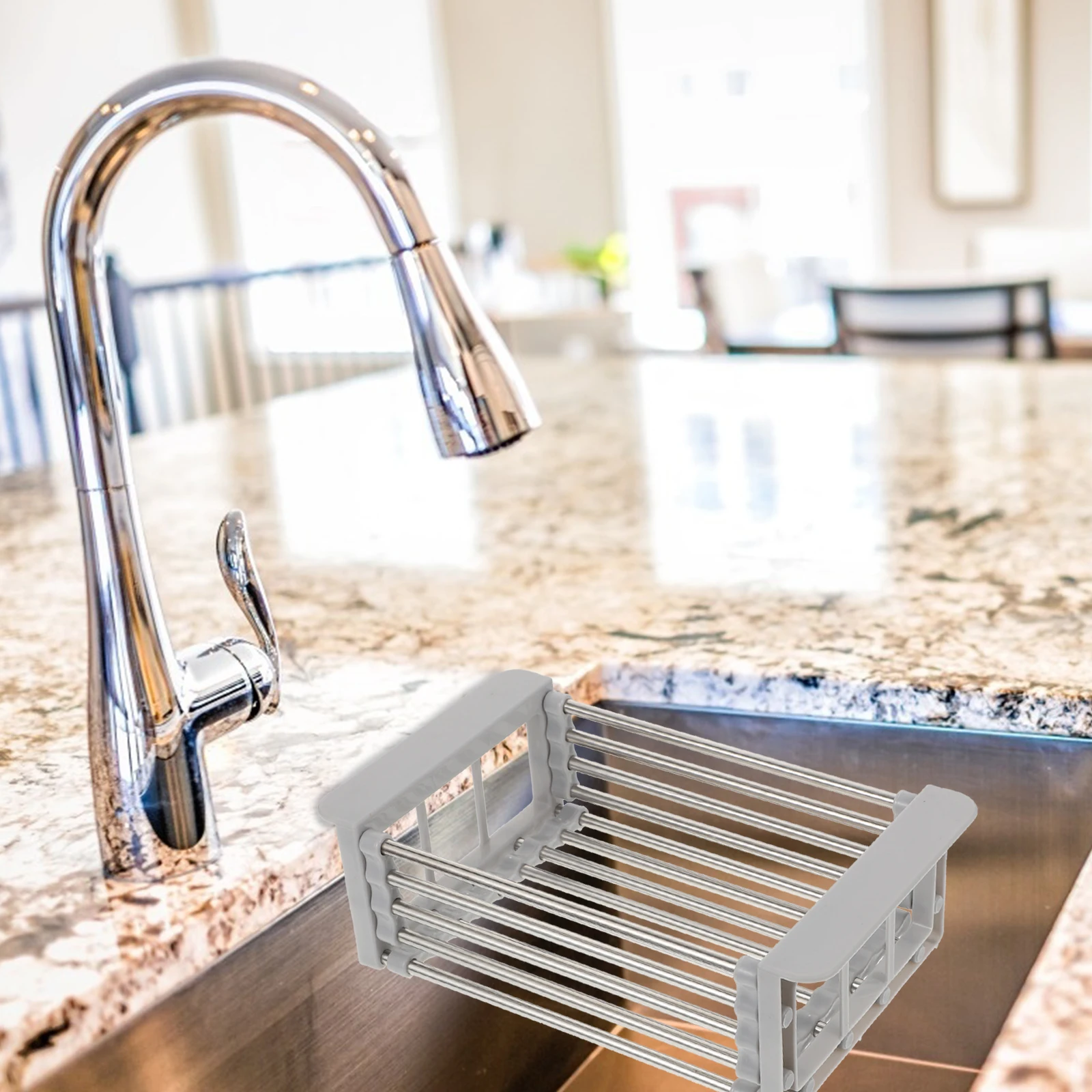 

Stainless Steel Drain Rack Telescopic Sink Storage Rack For Kitchen Fruit Washing Basket Multipurpose Draining Organizer Home