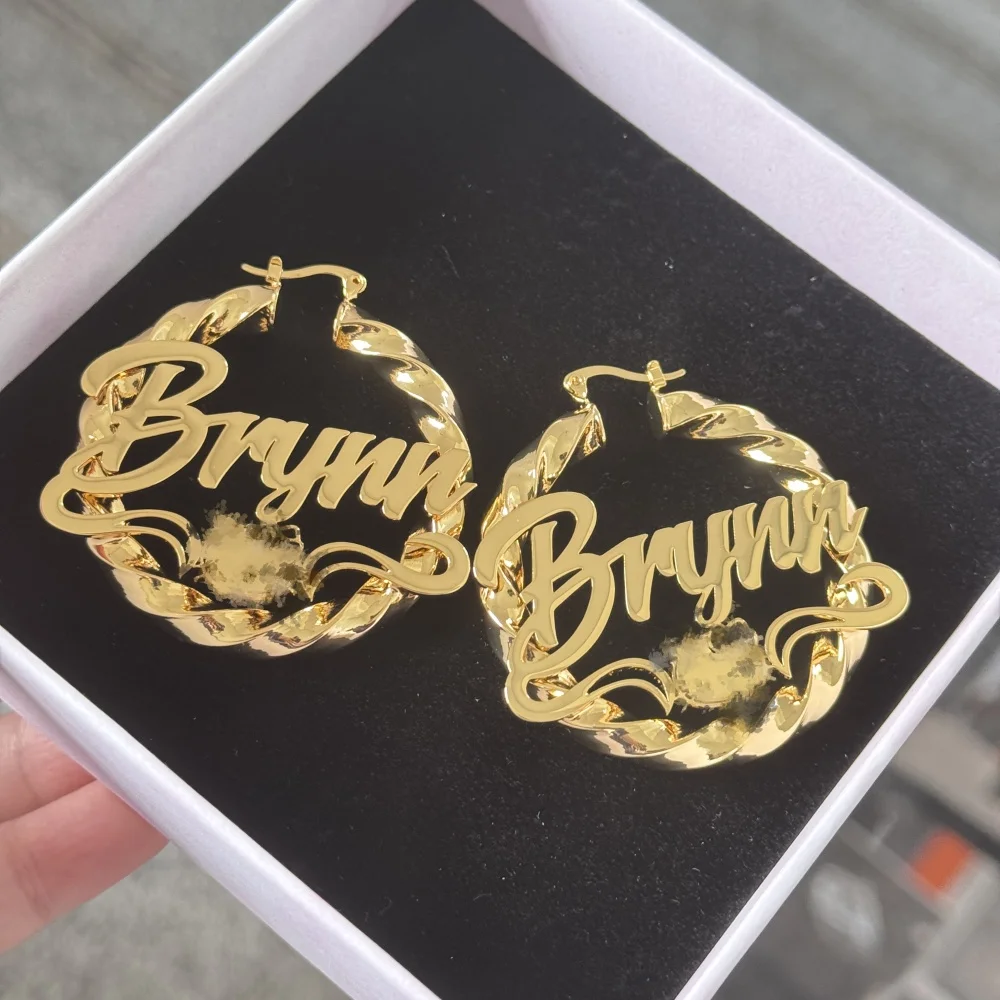 

Серьги DUOYING с индивидуальным именем HKK, табличка с буквами, поворотные обручи, 50 мм, ювелирные изделия, подарок