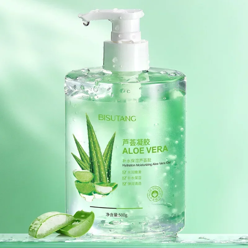 Botella grande de 500g de Gel de Aloe hidratante, utilizado en todo el cuerpo, suaviza la piel, desvanece las marcas de acné, reparación, cuidado facial, productos para el cuidado de la piel