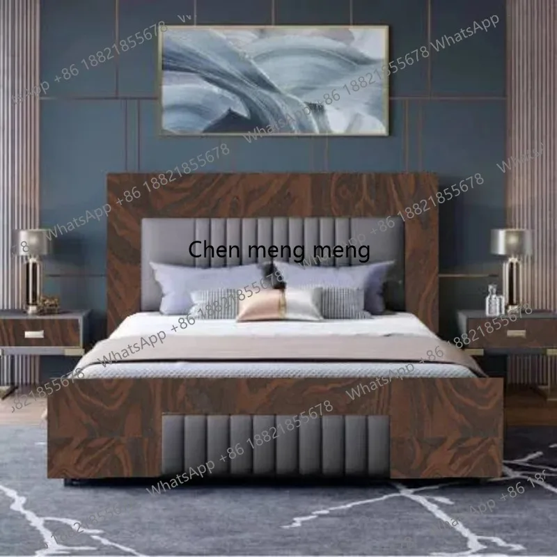 Home Hotel Living Room Furniture Set Double French Modern Wooden Panel King Size Leather Bed