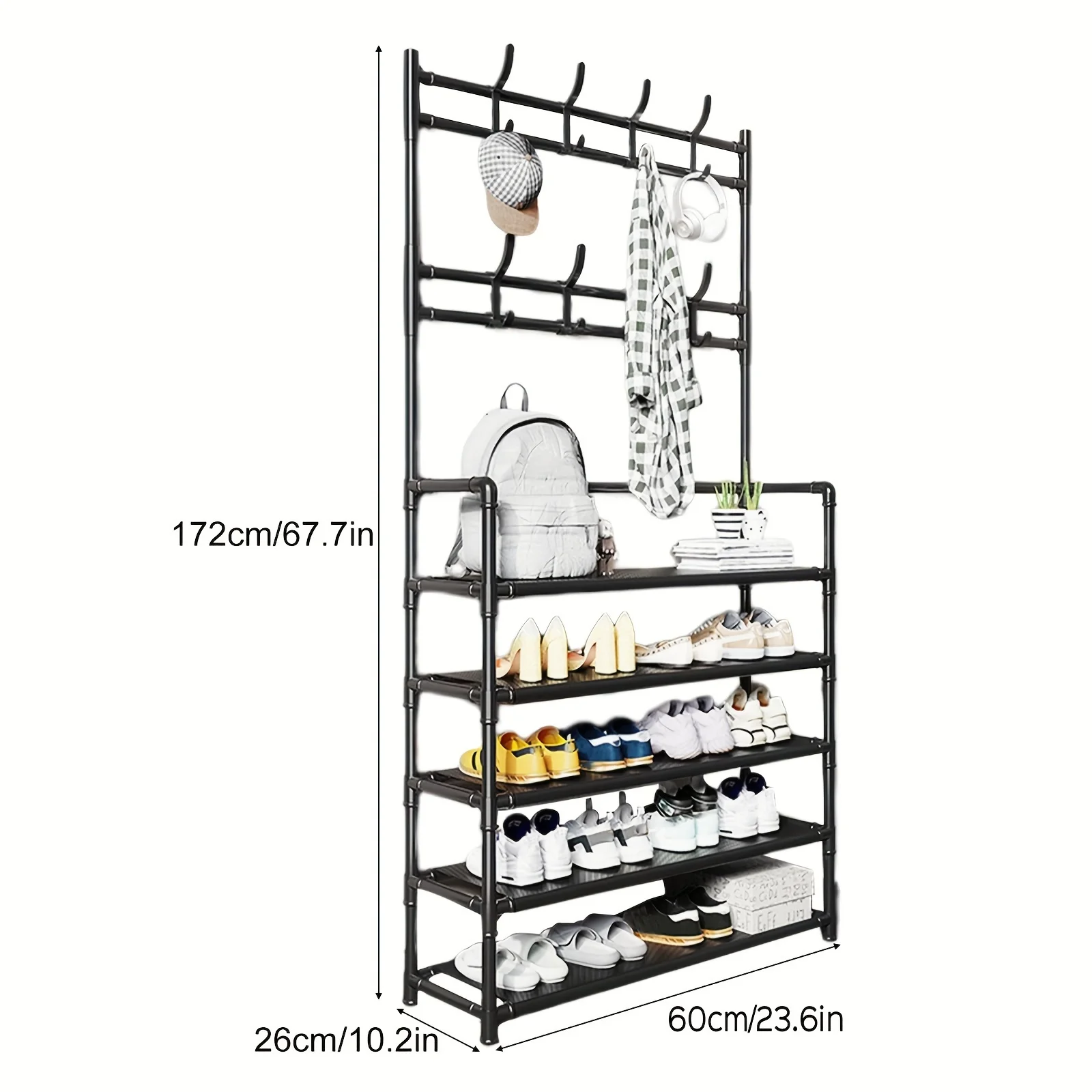 Sturdy Hanger and Shoe Storage Box Freestanding with 8 Hooks and Shelves Perfect for Organizing Coats and Shoes in Home Entrance image 4