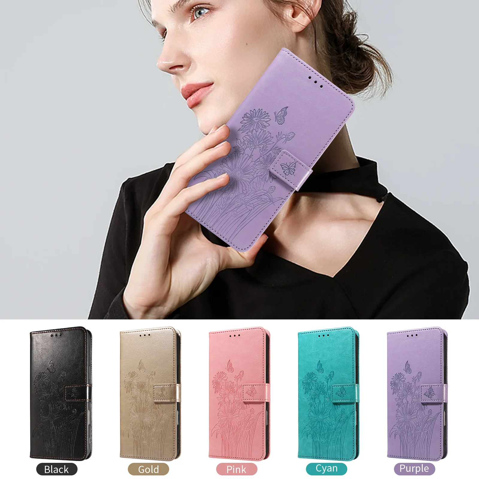 Geprägte Flip-Kartenfach-Schutzhülle für Samsung S26/S25/S24/S23/S22/S21/S20Fe Kunstleder Brieftaschen-Handyhülle – Detail 7