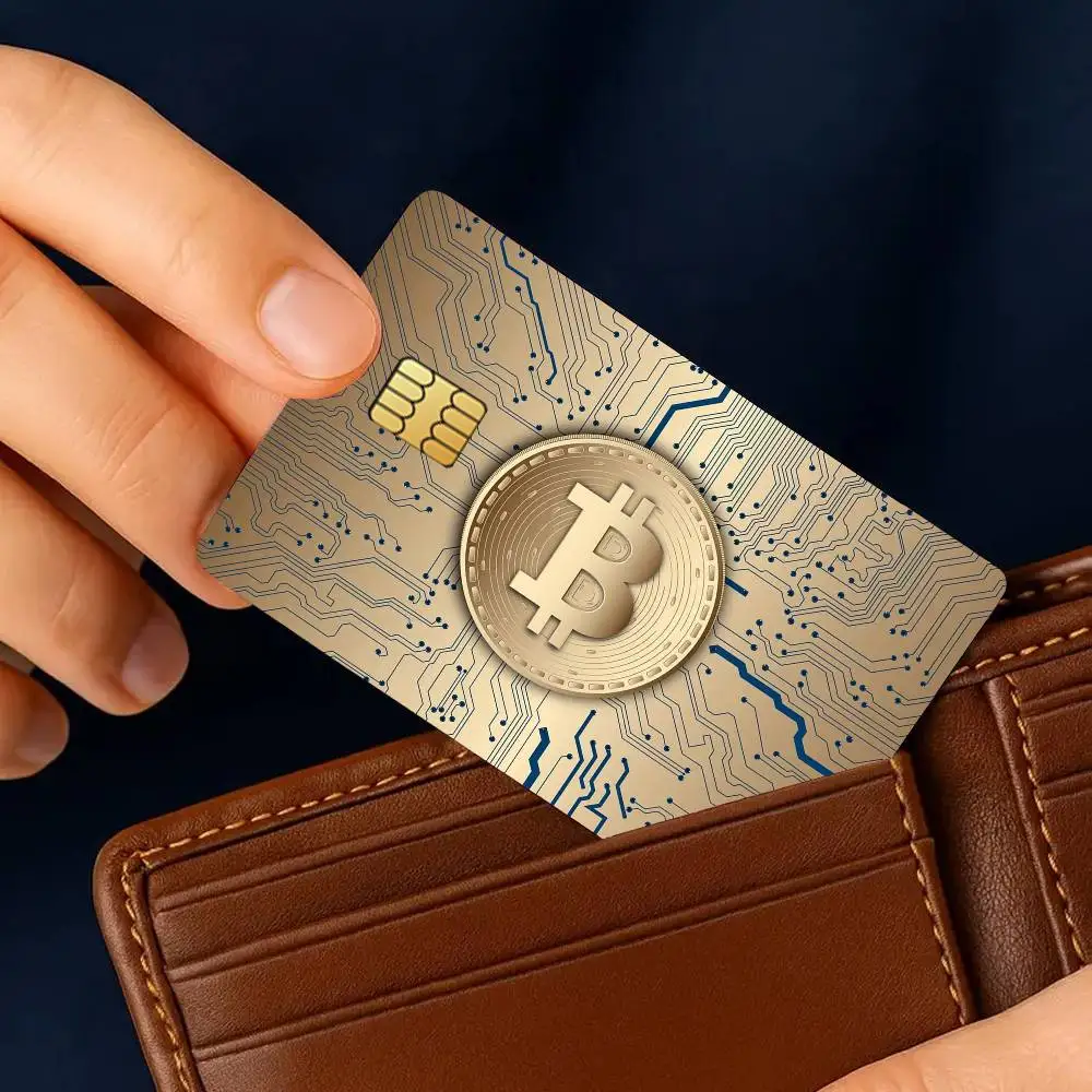 Finance Bitcoin Logo pegatinas de tarjetas de crédito piel para protección decorativa de débito bancario 4 Uds antiarañazos impermeable