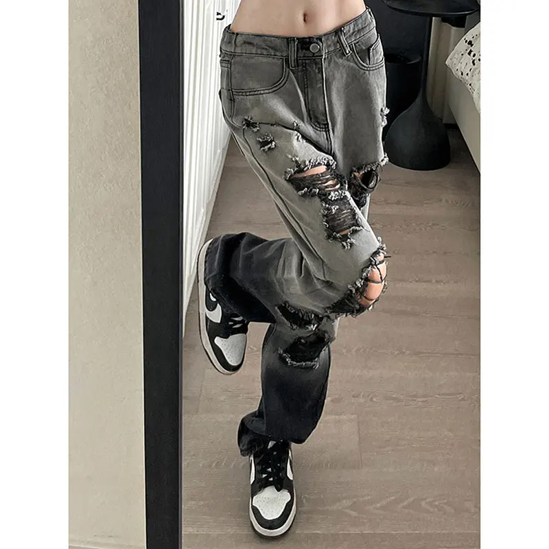 

Американские ретро-джинсы с нерегулярными прорезями для мужчин и женщин, прямые брюки в стиле хип-хоп, повседневные длинные брюки
