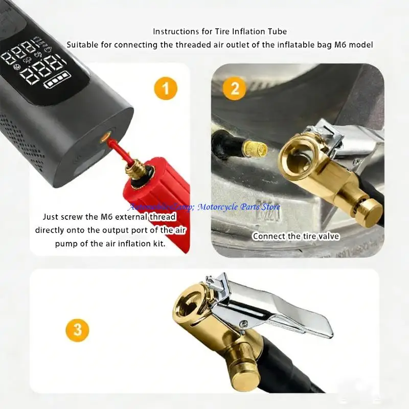 

H7BD Tire Inflator Hose Extension Tube Bike Car Tyre Locking Air Chuck Adapter
