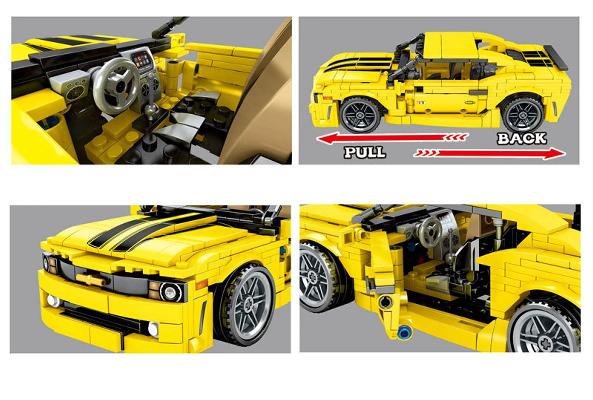 Technisches 1:18 Maßstab-Modellbausatz Amerikanisches Fahrzeug Muscle Sport Car Camaroes Bausteine mit Rückziehfunktion Spielzeug-Sammlung für Geschenke – Detail 3