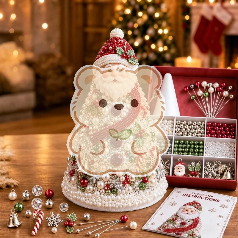 Tabletop Christmas Tree DIY Bead Kit 1 Set Star Topper Colorful Beads Handmade Ornament for Xmas Holiday Gift Home Decor