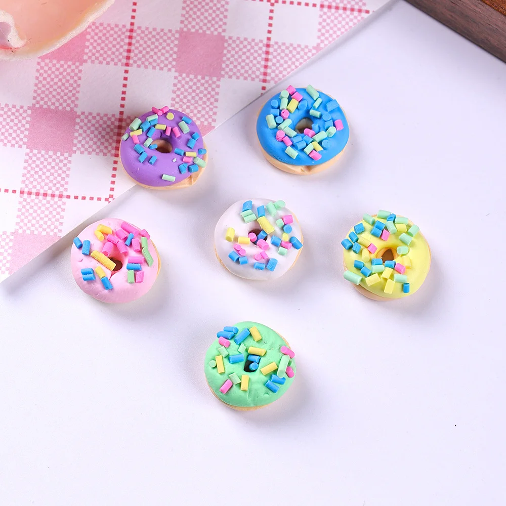 10Pcs Cute Sprinkled Donut Resin Charms Miniature Food Pendants DIY Jewelry Making Keychain Earrings Necklace Accessories Hook
