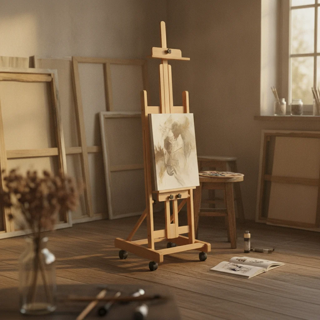 Rolling Wood Easel Caster Wheels Rolling Easel Art Supply Tilts Flat Studio Furniture Fits Large Canvas for Display Area