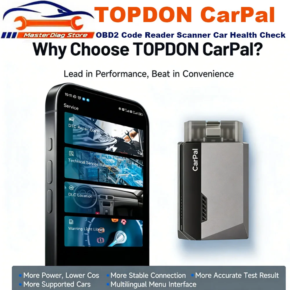 

Автосканер TOPDON CarPal OBD2 2026: диагностика состояния автомобиля, проверка на выбросы, тест аккумулятора, полная диагностика системы, 6 сервисных функций сброса