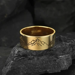 Kinitial Carved Mountains Ring For Women Men Simplicity Jewelry Vintage Stainless Steel Handmade Rings Bague