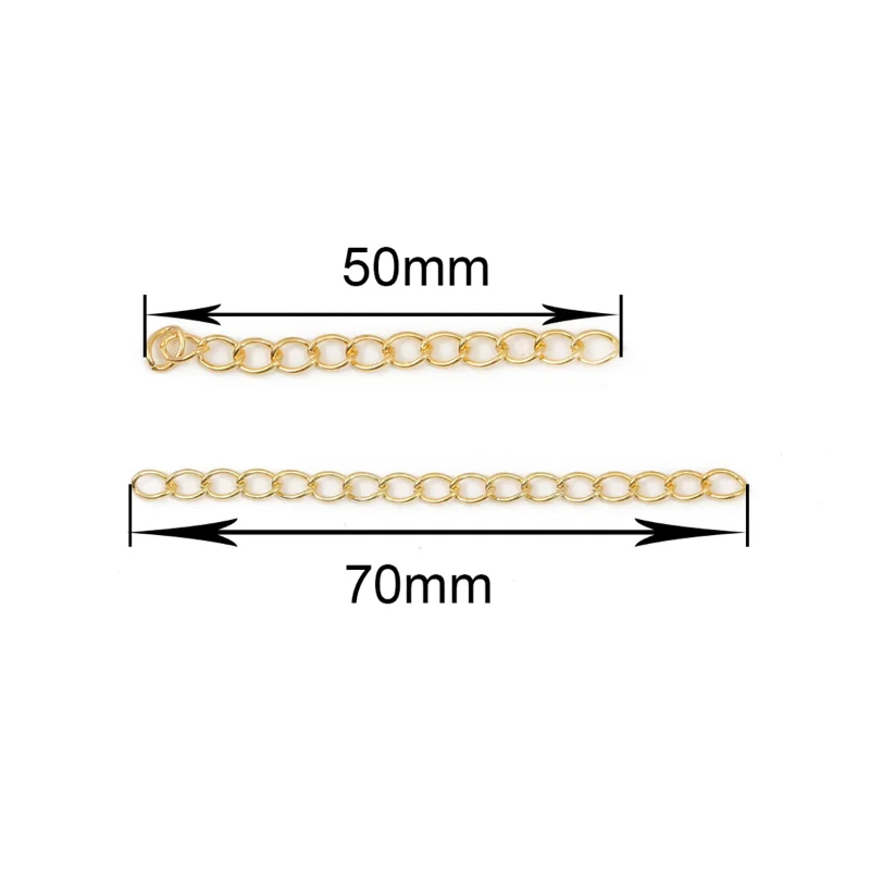 50pcs/lot 50mm 70mm Necklace Extension Chain Bulk Bracelet Extended Chains Tail Extender for DIY Jewelry Making Findings