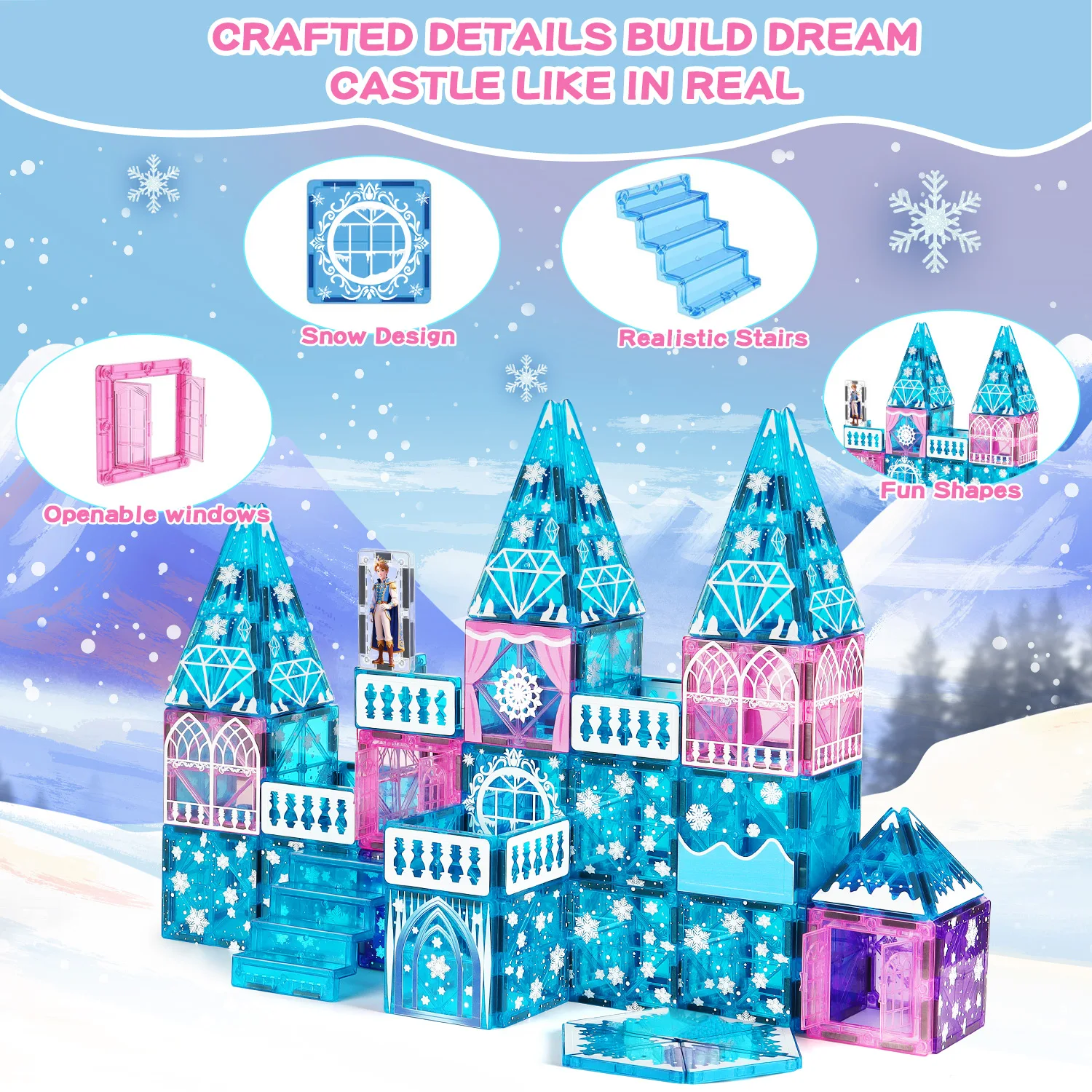 48-piece Princess and Prince Ice and Snow Series Magnetic Window Puzzle - Educational Toy for Kids, Magnetic Building Blocks, Ic