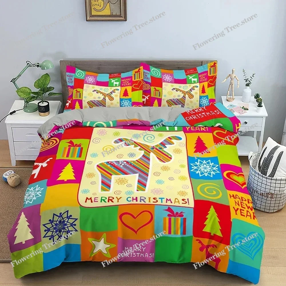 Merry Christmas Bedding Set Christmas Decorations Duvet  Quilt Cover Set King Queen Twin Size Bedclothes For Bedroom