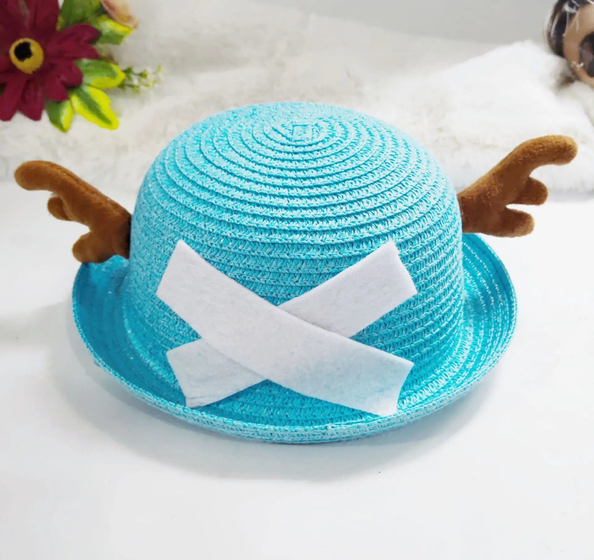 ONE PIECE Tony Chopper Cosplay Hat Adult And Children\'s Lovely Round Top Deer Antler Sunshade Hat Straw Hat Clothing Accessories