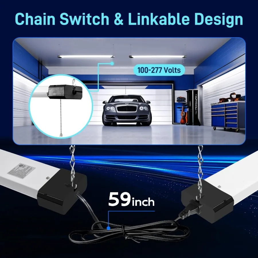 5000K LED Shop Light Linkable 4FT Daylight 42W LED Ceiling Lights for Garages Workshops Basements Hanging or FlushMount Power C