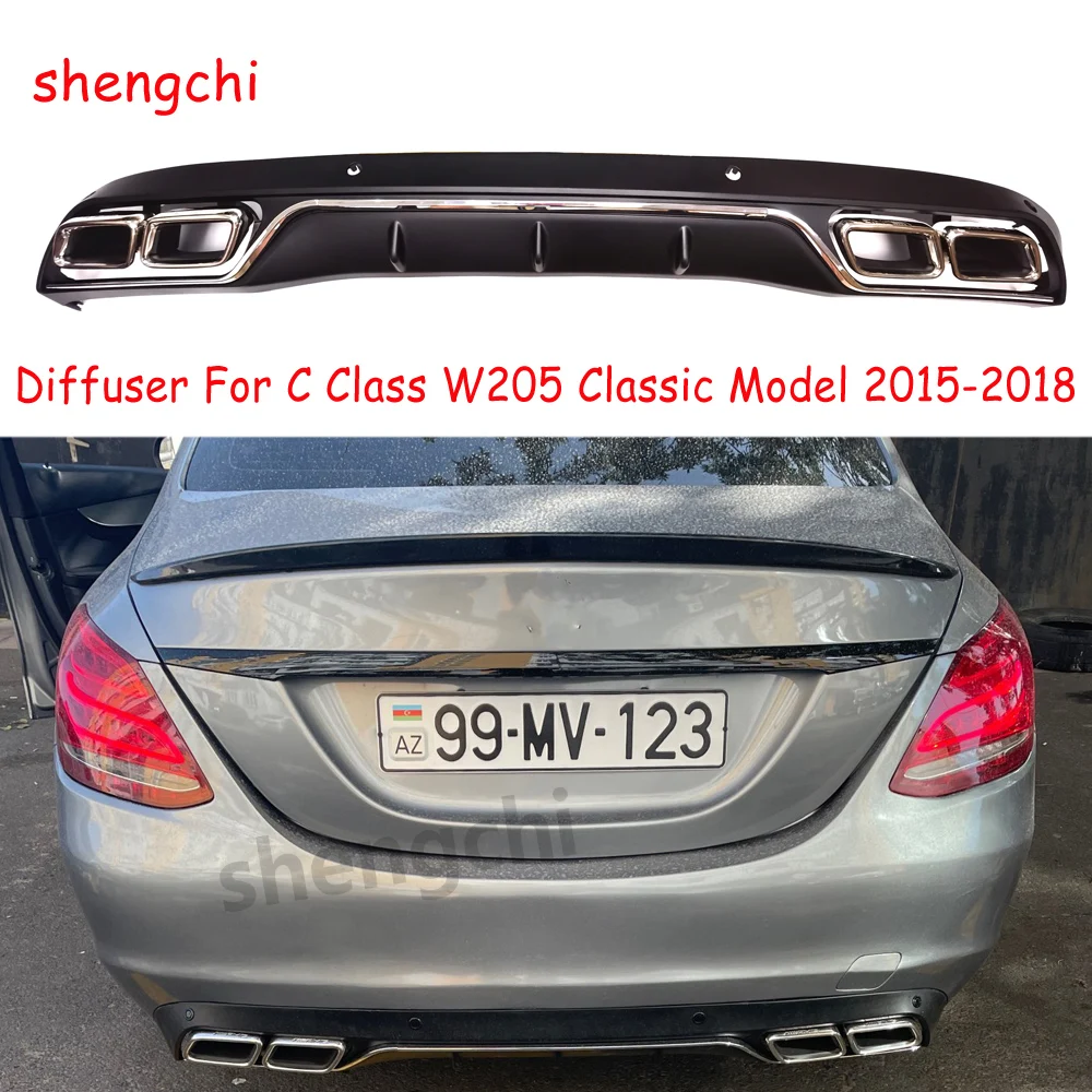 W205 AMG Style Rear Bumper Diffuser Lip For Mercedes W205 C Class Classic Model 2015-2018 4-outlet Exhaust Tips Endpipe