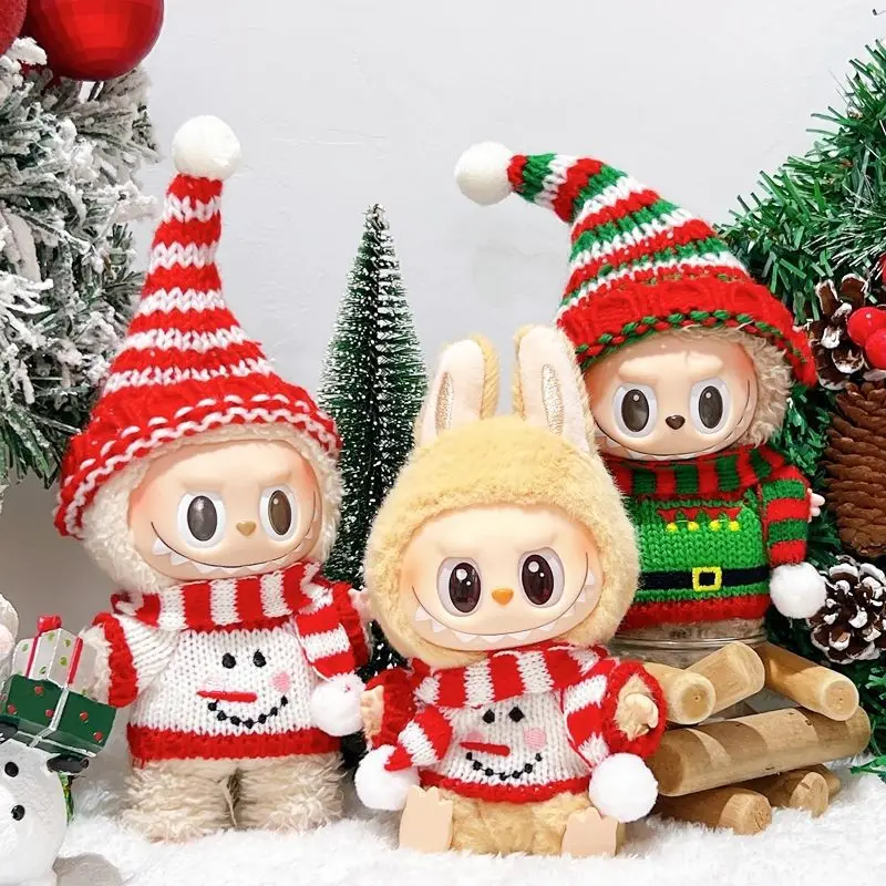 

Labubu Christmas Dress 17cm First And Second Generation Sitting Party Knitted Knitted Sweater Labubu Dress Up Labubu Accessories