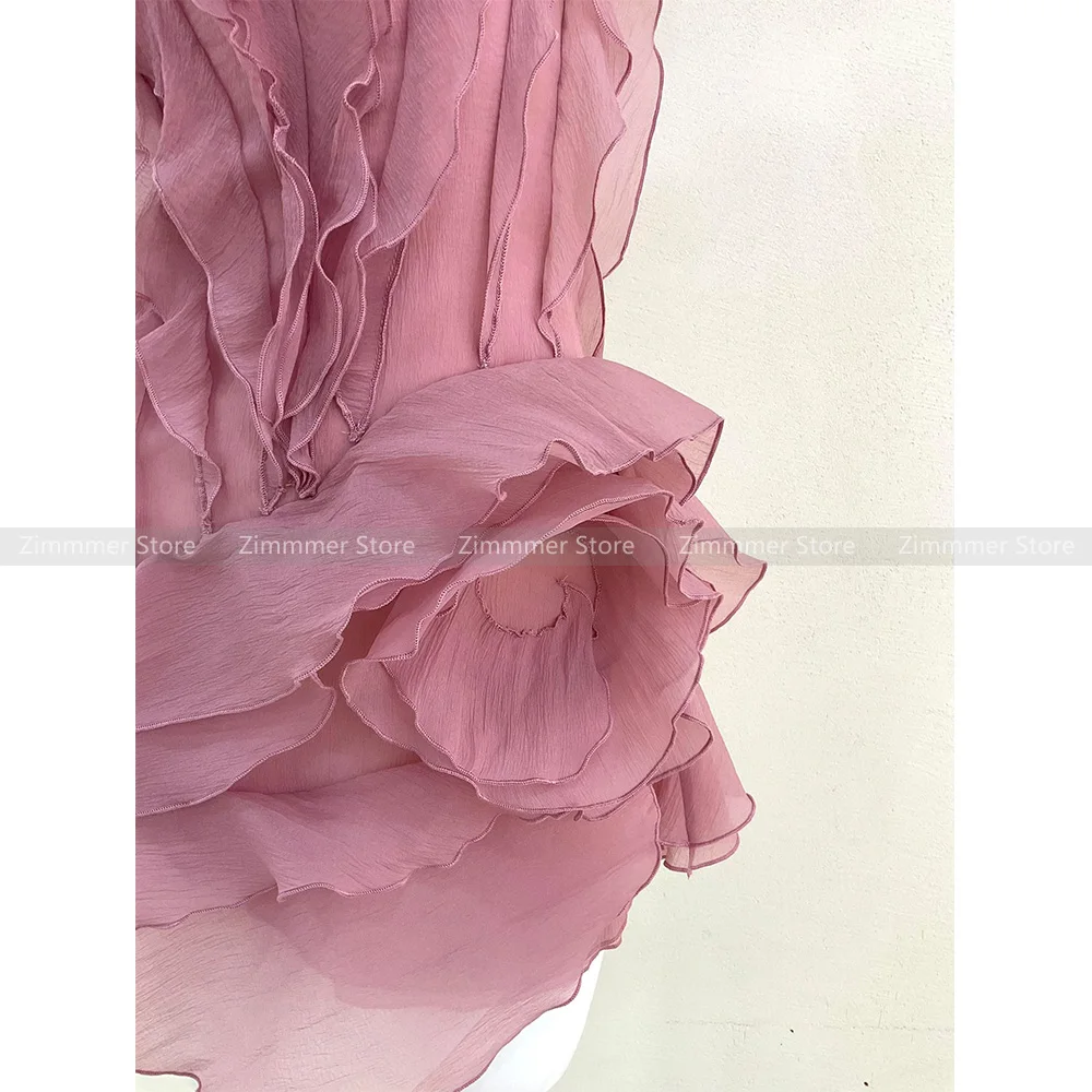 Vietnam niche design new heavy petal ruffles sexy pure desire atmosphere feeling V-neck one-shoulder birthday dress dresses