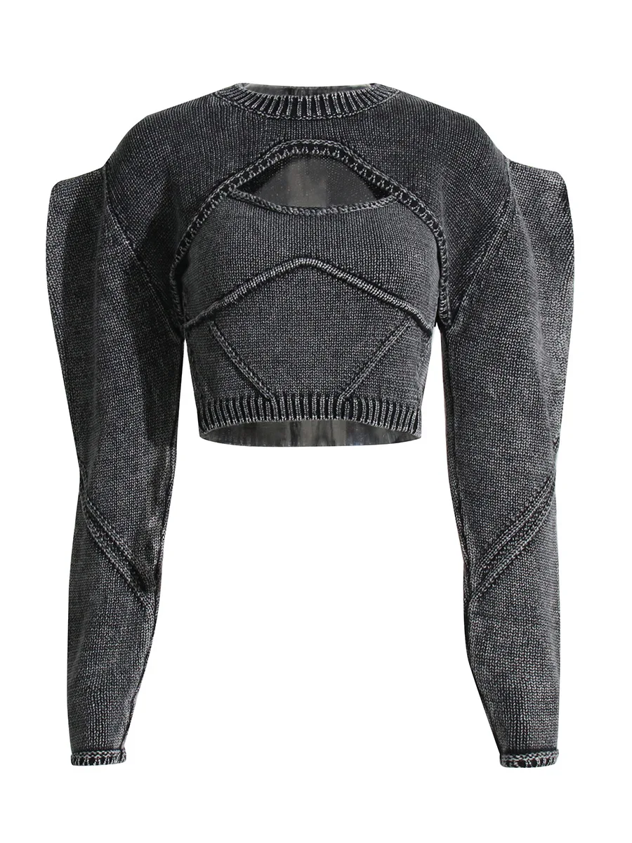

Streetwear Two Piece Set Womens Sleeveless Tanks O Neck Long Sleeve Tops Knitting Female Sets Women Clothing Knitted Sweater