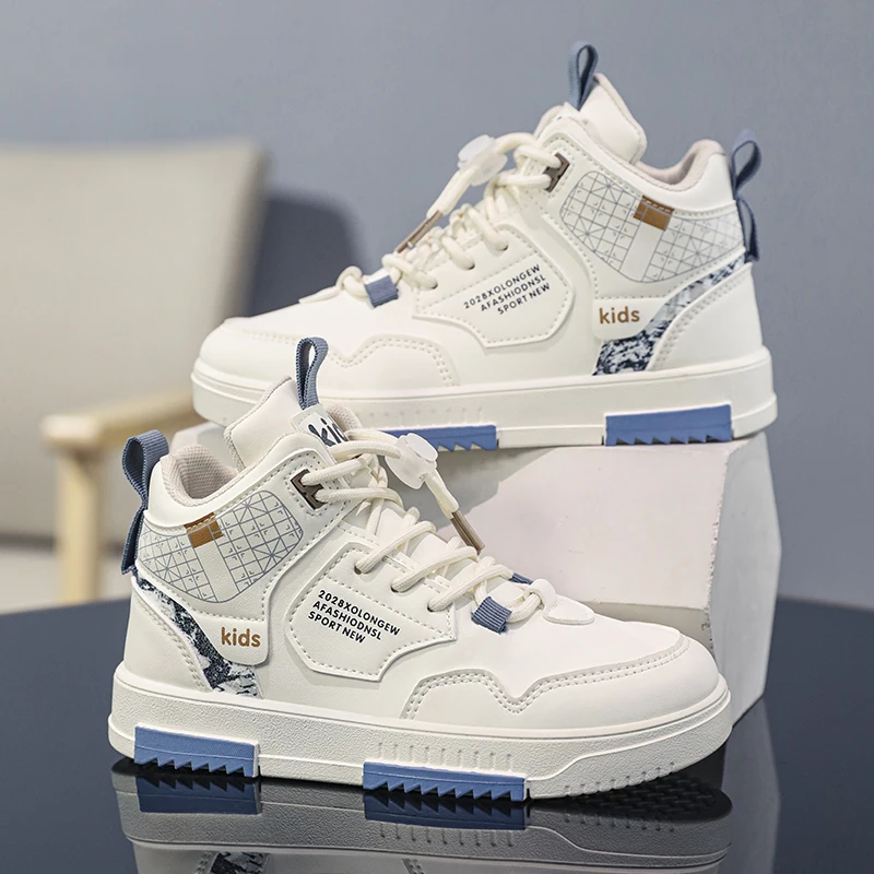 

2024 New Arrival Children's High Top Student Board Shoes Comfortable Leather Sport Children Shoes Boy Kid School Shoe