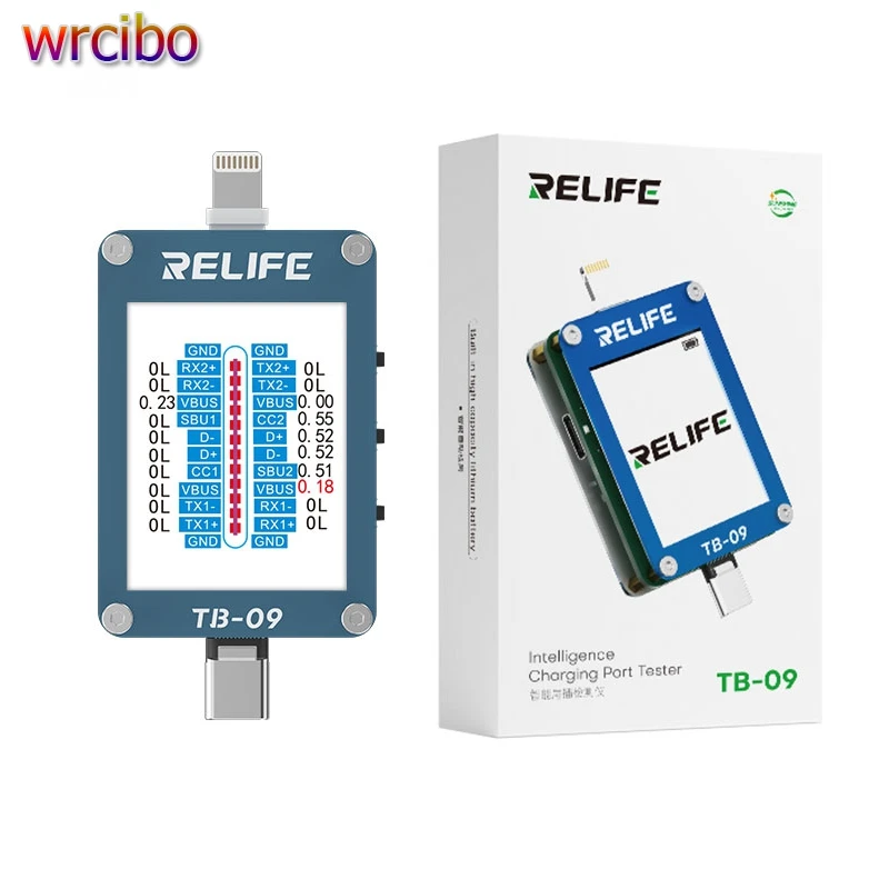 RELIFE TB-09 Lightning Type-C Interface Charging Port Tester High-definition Display Tail Plug Detector Mobile Phones Diagnosis