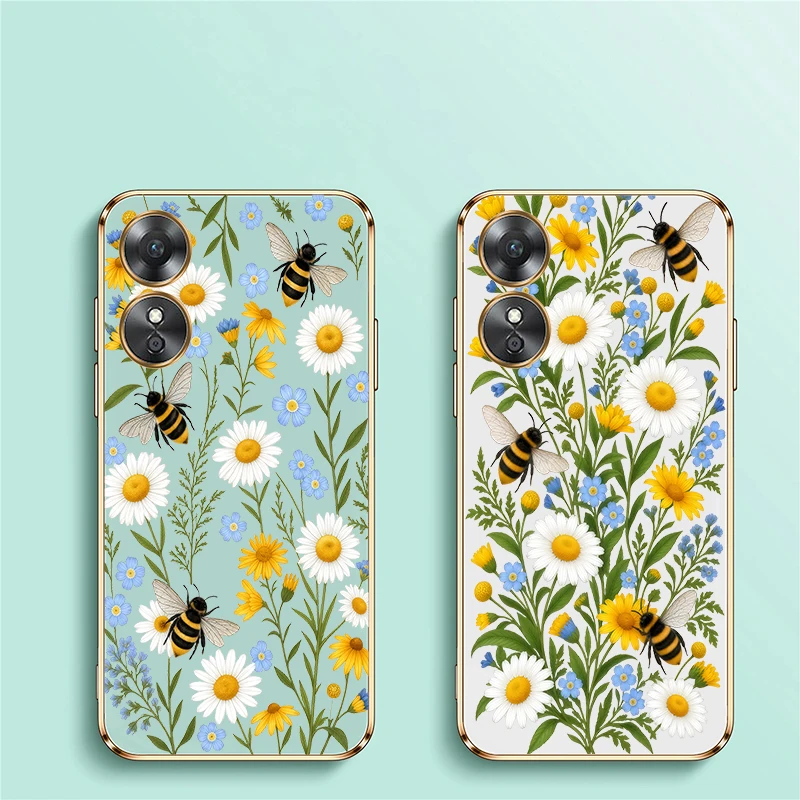 Daisy Bee Pattern Case For OPPO A12 A11 A9 2020 A7 A6X A5 A1 A3 Pro A3S A3X 5G A12E A11K A11S A9X Shockproof Soft TPU Cover Etui