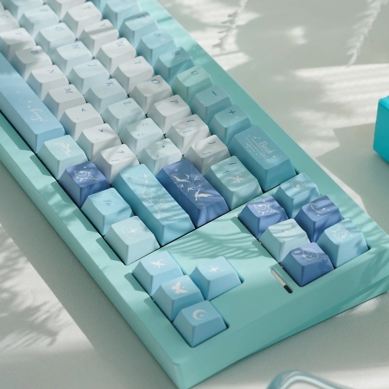 Simple and Fresh Blue Keycaps Set PBT Sublimation Cherry Profile Keycaps for Mechanical Keyboard Accessories Custom Key Caps