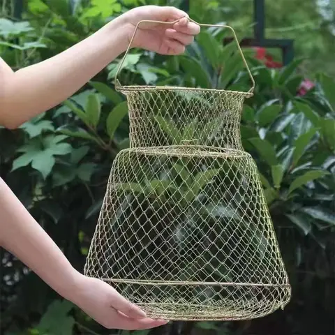 Portable Wire Fish Cage Outdoor Foldable Fish Basket Shrimp Basket Fishing Net Fish Bucket Durable Fishing Net Fishing Accessori
