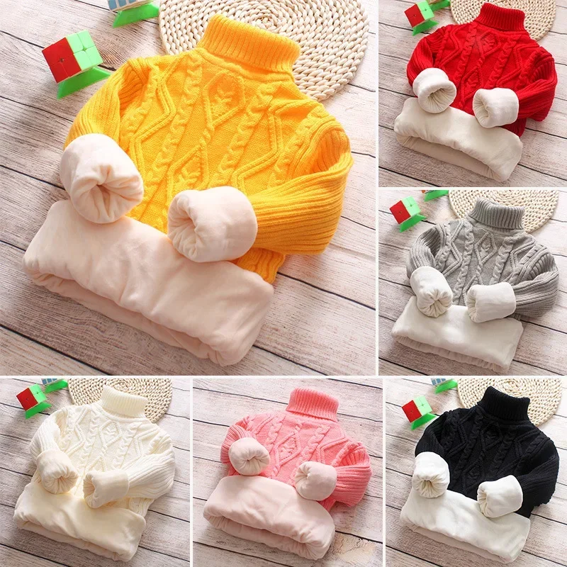 Children\'s Sweater and Fleece Thick Turtleneck Warm Base for Boys and Girls Pullovers for Kids Korean Fashion Winter Clothes