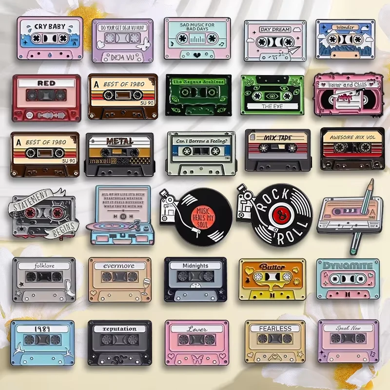 80er 90er Jahre Musik Kassette Emaille Pins Custom Retro Nostalgische Radio CD Karte Brosche Revers Abzeichen Klassischer Schmuck Geschenk für Freunde – Detail 3