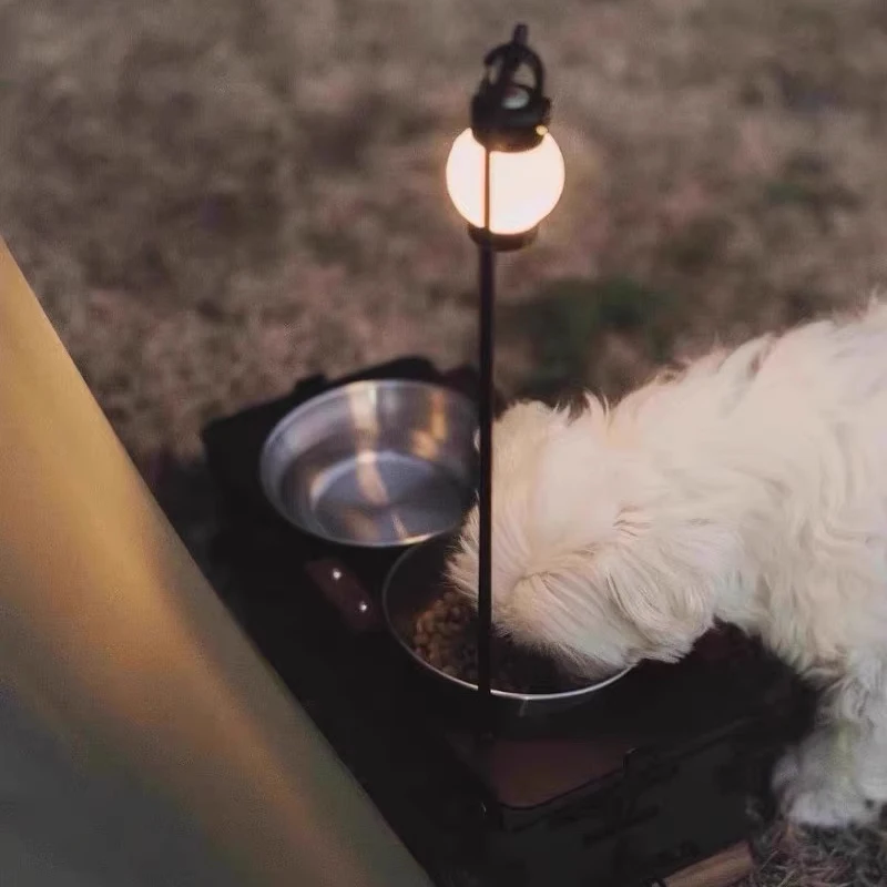 التخييم في الهواء الطلق الحيوانات الأليفة التخييم نمط المعدات طاولة قابلة للطي الأمريكية الرجعية خشب متين وعاء طعام القط رف التخييم في الهواء الطلق