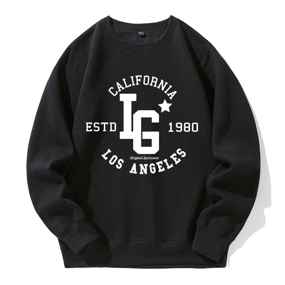 Los Angeles California Estd 1980 Printing Men Hoodies O-Neck Warm Fleece Hoodie Loose Casual Sweatshirts Retro Classic Hooded