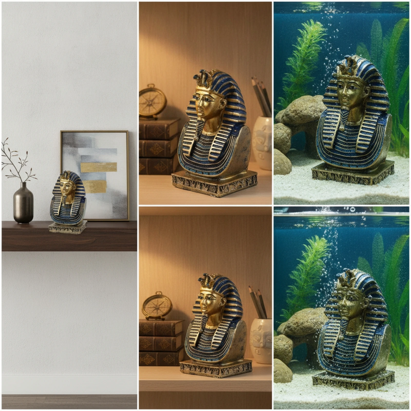 Pharaoh Bust Resin Aquatic Tank Decoration Statue with Pharaoh Design Hand-Painted Decor Ancient for Reptile Keepers, Terrarium