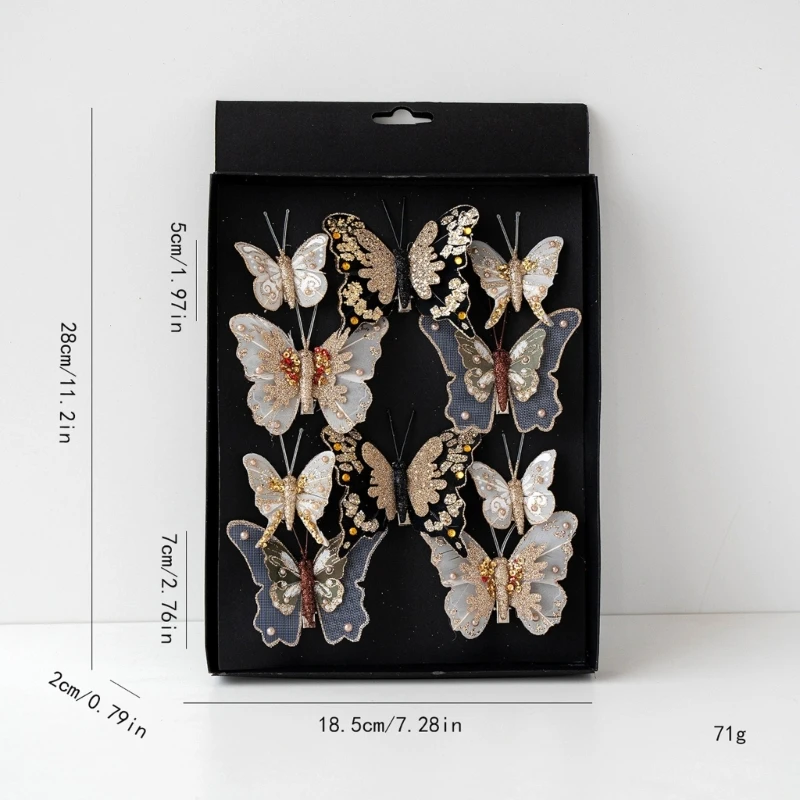 Reflective Butterfly Christmas Tree Hanging Decorations with Double-Wing Detail and Metal Clip 10-Piece for Wreath JOMD