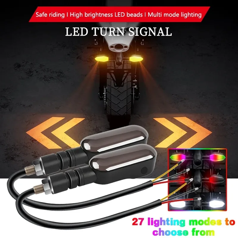 EURS Motorcycle LED 27 Modes Color Projection Lamp Turn Signal Lamp  Sequential Flowing Flash Indicator Lights Running Light