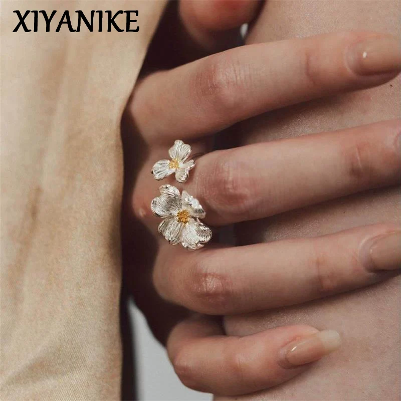 XIYANIKE Vintage Flower Adjustable Open Finger Rings For Women Girl Summer Sweet Fashion New Jewelry Gift Party Holiday кольцо