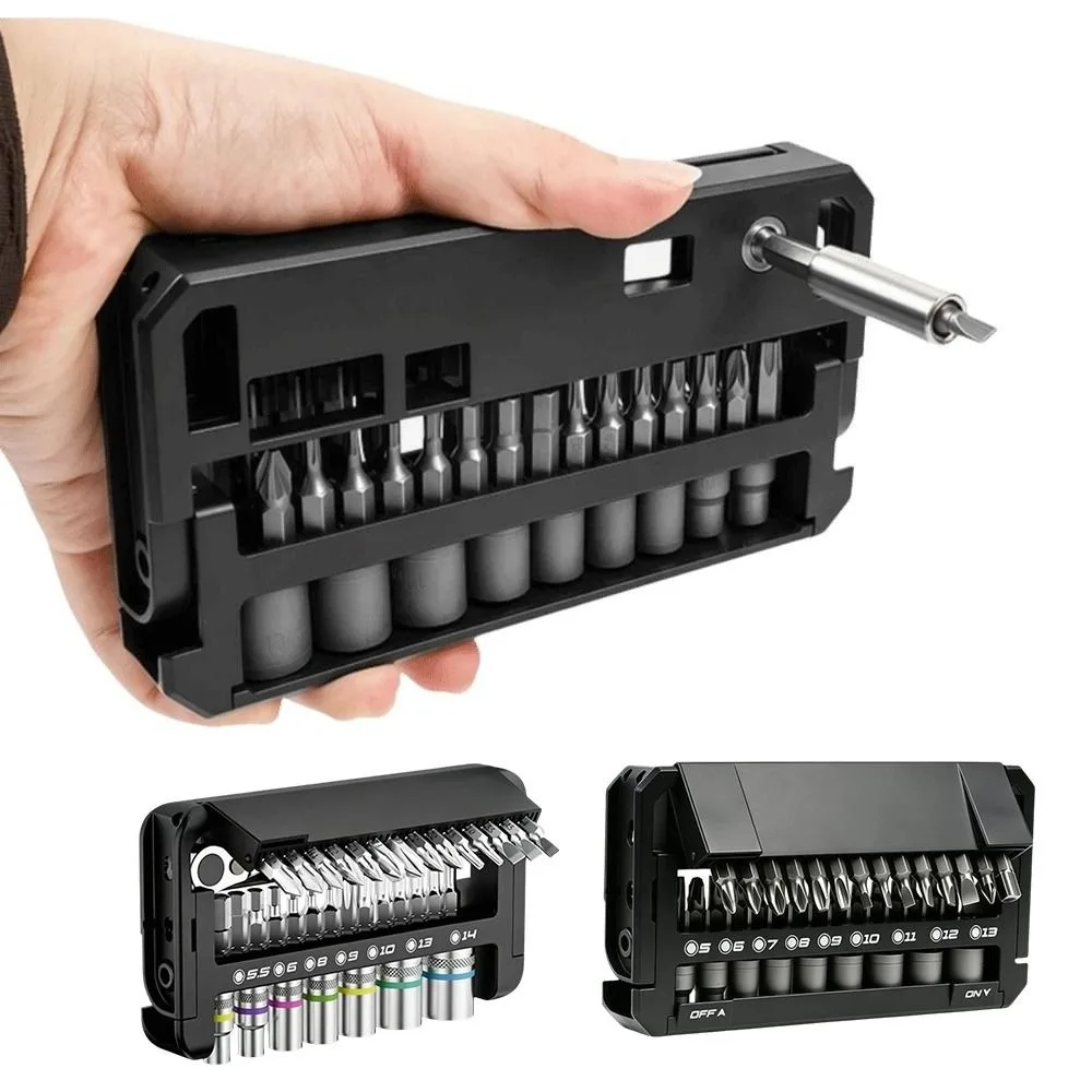38PCS Chrome-Vanadium Steel Ratchet Socket Wrench Set Magnetic Socket 38 in 1 Auto Repair Tool Kit Storage Box Precise Design