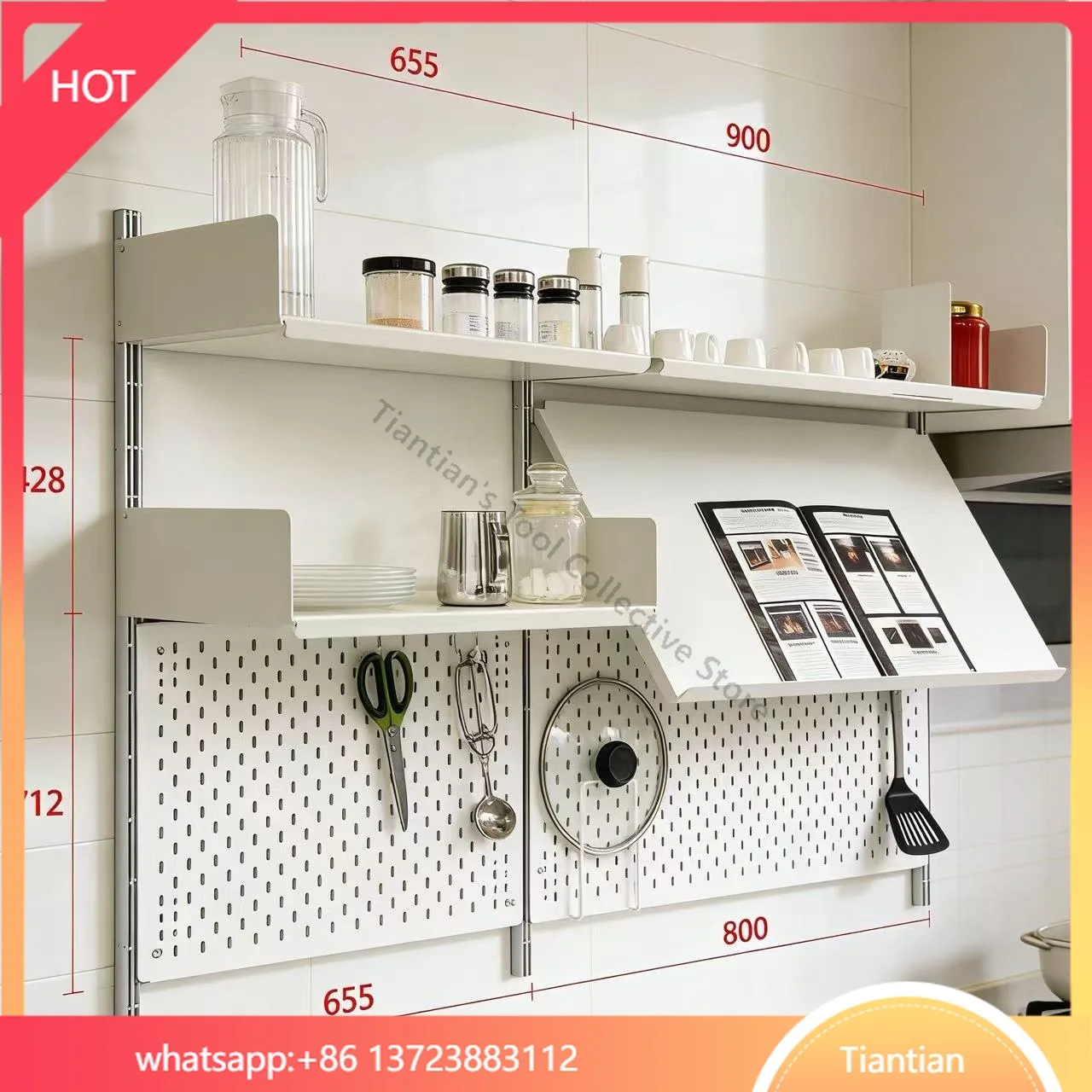 Industrial metal removable storage rack for multi-room use in assembled kitchens