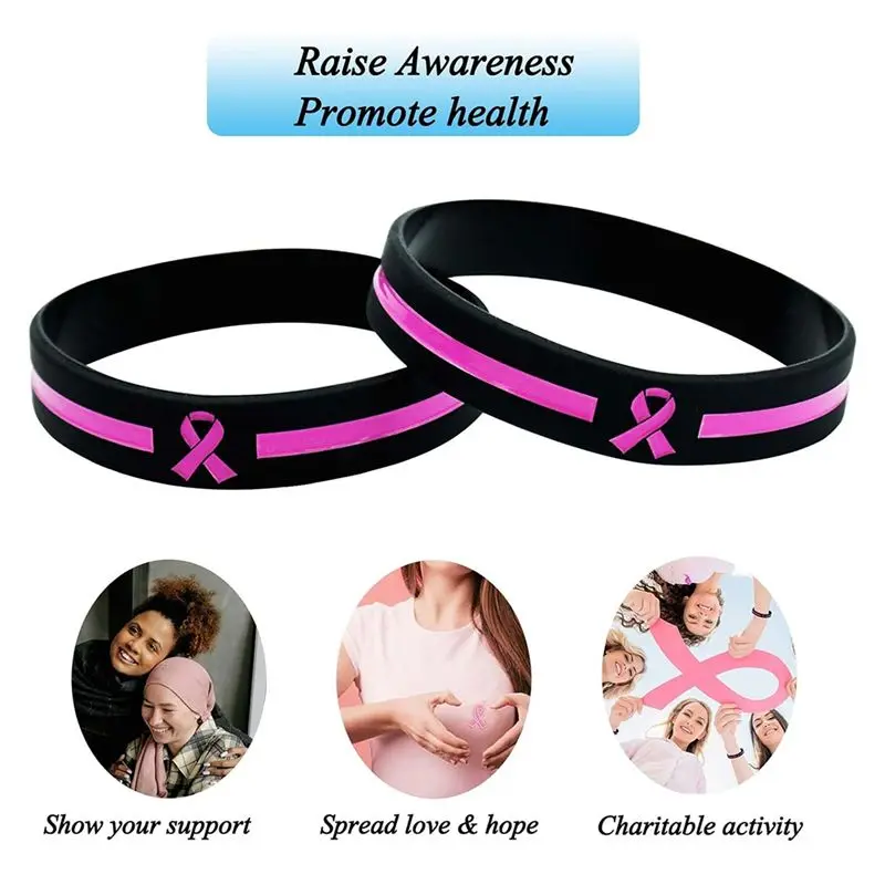 PHILE-36 Pcs Breast-Cancer Awareness Bracelets Bulk Items Accessories Simple Pink Ribbon Silicone Wristbands