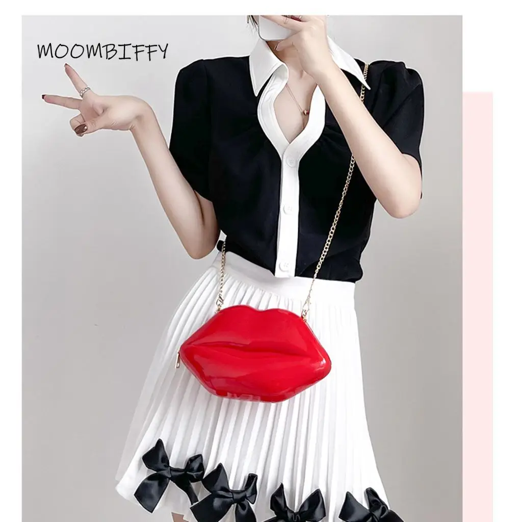 

Personality Women Messenger Bags 2022 New Fashion Chain Lips Small Handbag Super Purse Female Happy Funny Wild Mini Shoulder Bag