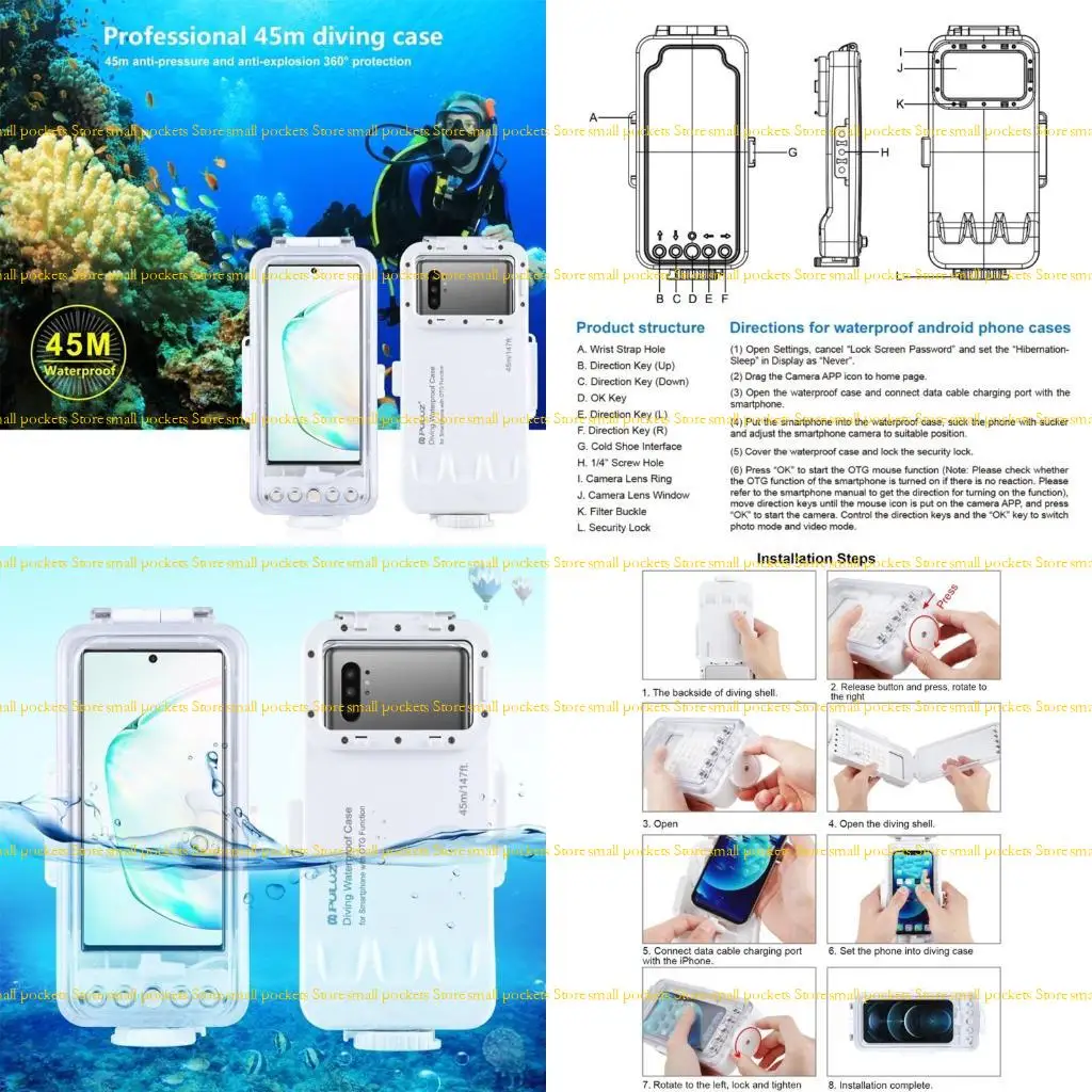 

R1WD Профессиональный корпус для телефона для дайвинга, чехол для фото и видео, чехол для телефона 16x18 см, полностью закрытый