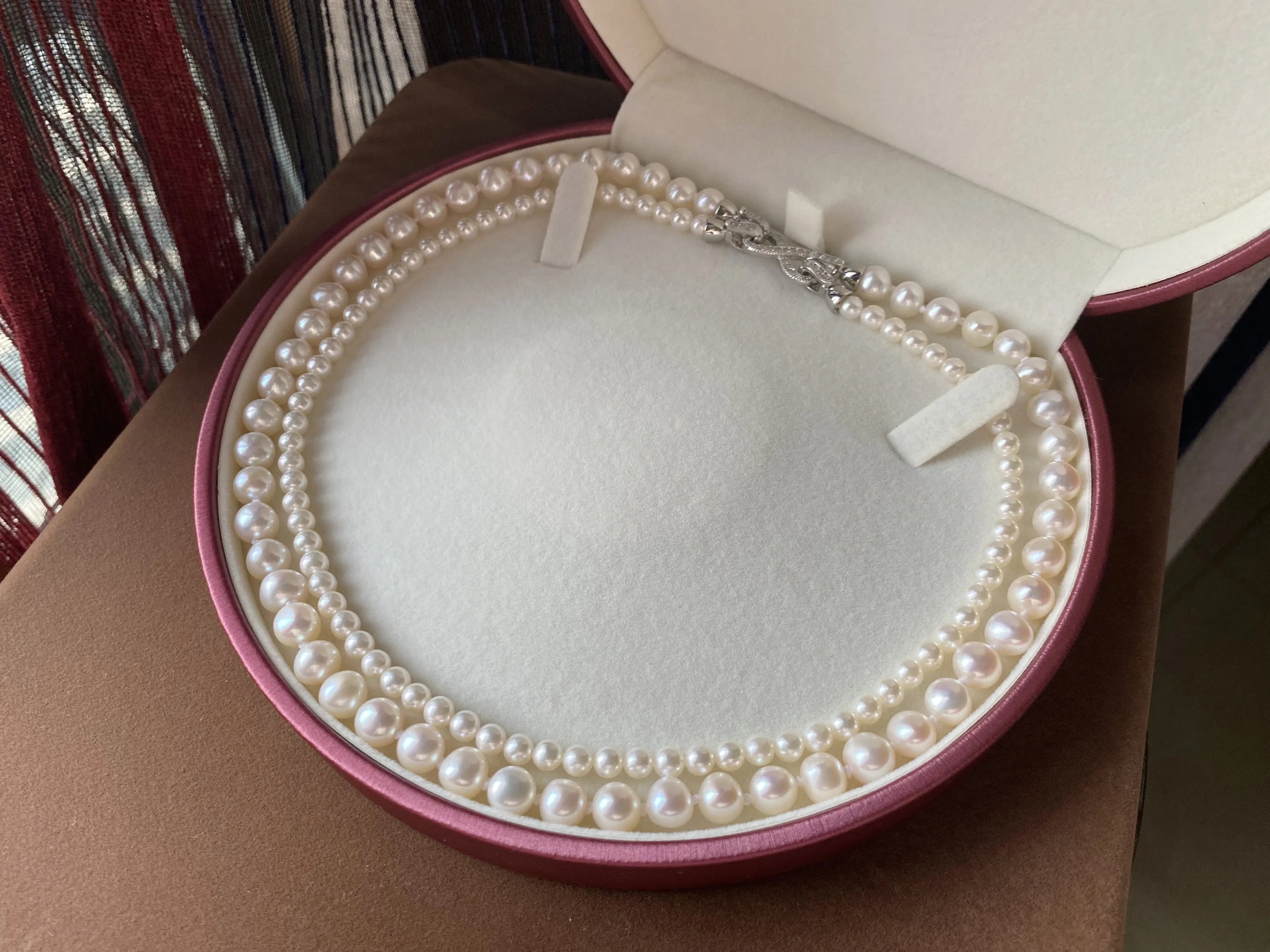 

2 rows/necklace AAA 4-8mm natural Japanese round white necklace 40-45cm/48-55cm/925s