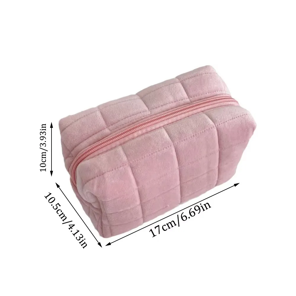 Simpatica borsa per il trucco in peluche per le donne borse per cosmetici da viaggio portatili borsa da toilette con cerniera in tinta unita borse